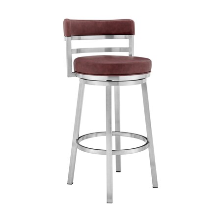 Armen Living Titana 26" Counter Height Swivel Red Faux Leather and Brushed Stainless Steel Bar Stool 840254335165